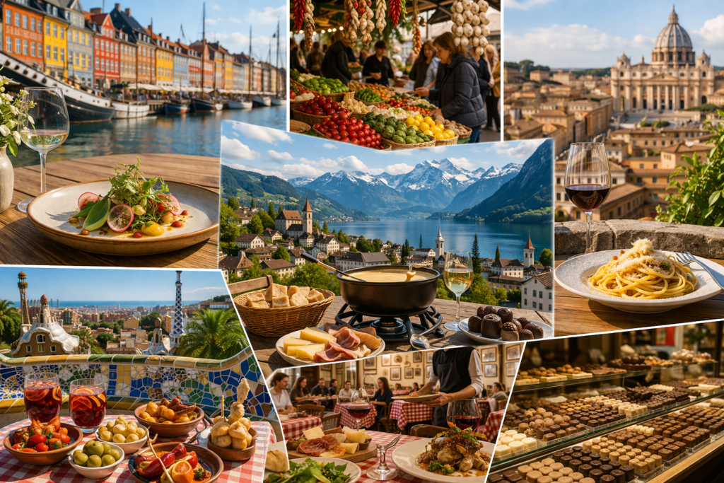 Les meilleures destinations gastronomiques en Europe en 2026 L’Europe attire de plus en plus de voyageurs gourmands, curieux de découvrir ses nombreux trésors culinaires. Entre marchés colorés, restaurants étoilés et spécialités locales, chaque ville offre une expérience unique. Dans cet article, nous vous emmenons à la découverte de destinations incontournables pour les amateurs d’expériences gastronomiques inoubliables. Copenhague, capitale de la cuisine innovante Copenhague s’impose comme une destination incontournable pour les amateurs de gastronomie moderne. Des restaurants comme Noma, qui allient créativité et savoir-faire nordique, ont marqué la scène internationale. Avec des menus dégustation raffinés et une cuisine durable, Copenhague permet de vivre des expériences uniques, notamment grâce au développement de la nouvelle cuisine nordique qui transforme l’art culinaire. Rome, la tradition italienne À Rome, la gastronomie est présente à chaque coin de rue. Les trattorias accueillantes et les marchés locaux donnent envie de goûter à des plats emblématiques comme les spaghettis à la carbonara ou les pâtes cacio e pepe. Ce sont des symboles d’une cuisine simple mais riche en saveurs. Dans ces lieux chaleureux, la culture culinaire se transmet de génération en génération. Vous pourrez y vivre une expérience typiquement italienne. Vous pourrez aussi découvrir des spécialités de saison ou des douceurs locales comme les supplì et les gelati artisanaux. Autant de plats qui vous feront vivre un voyage gastronomique complet. La Suisse, une destination gastronomique à ne pas louper La Suisse séduit les amateurs de gastronomie par la richesse de ses spécialités. Dans des villes gourmandes comme Genève ou Zurich, vous pourrez déguster de la fondue, de la raclette, des chocolats et de la cuisine alpine traditionnelle. N’hésitez pas à explorer les villages et les marchés locaux pour une expérience vraiment authentique. Selon la date de votre séjour, vous pourrez aussi participer à des dégustations de fromages ou de chocolats et découvrir des produits artisanaux régionaux. Pour profiter pleinement de ces escapades culinaires, il est recommandé de voyager équipé d’une carte eSIM en Suisse, indispensable pour gérer vos réservations et trouver les restaurants et activités qui satisferont vos papilles. Barcelone, entre tapas et créativité Grâce à son mélange unique de tradition et d’innovation, Barcelone est devenue une destination incontournable pour les amateurs de gastronomie. Les marchés animés, comme La Boqueria, offrent un festival de couleurs et de saveurs où vous pourrez déguster des tapas sur le pouce. La ville regorge de restaurants branchés et de petits établissements familiaux, de quoi trouver facilement un lieu pour votre budget et vos envies. Pour profiter pleinement de l’atmosphère chaleureuse et authentique de Barcelone, prenez le temps de flâner dans ses ruelles et de goûter aux spécialités locales. Lyon, capitale gastronomique française Lyon est souvent considérée comme la capitale gastronomique de la France. Et ce, pour de bonnes raisons. Elle a bâti sa réputation grâce à des institutions comme les bouchons lyonnais, des lieux conviviaux où l’on déguste des plats généreux et authentiques. L’influence de chefs de renom, comme Paul Bocuse, se fait toujours ressentir dans les plats proposés à Lyon. La gastronomie est mise à l’honneur, notamment grâce à des initiatives comme « Tous au restaurant ». L’occasion idéale de visiter les nombreux restaurants lyonnais. Conseils pour bien profiter de votre voyage gastronomique Si vous voulez profiter pleinement de votre voyage gastronomique en Europe, voici quelques conseils utiles : Réservez à l’avance : les restaurants populaires sont vite pris d’assaut. Essayez de réserver le plus tôt possible pour éviter les files d’attente et garantir votre table dans les lieux les plus prisés. Renseignez-vous sur les spécialités locales : avant de partir faites des recherches afin de ne rien manquer des saveurs emblématiques et des produits de saison de votre destination. Participez à des ateliers culinaires ou à des dégustations : ces ateliers, souvent organisés dans les zones touristiques, permettent de vivre des expériences authentiques et immersives, tout en découvrant les techniques des chefs. Assurez-vous d’avoir une bonne connexion mobile : pour pouvoir facilement consulter les cartes, les avis ou les menus en ligne. Une eSIM internationale est une solution pratique et discrète pour rester connecté facilement en voyage. Voyager en Europe pour sa gastronomie, c’est bien plus que manger. En effet, un tel voyage permet de découvrir des cultures, de flâner dans des marchés colorés et de partager des moments conviviaux. De Copenhague à Barcelone, en passant par Rome, Lyon ou la Suisse, chaque ville offre ses saveurs uniques.