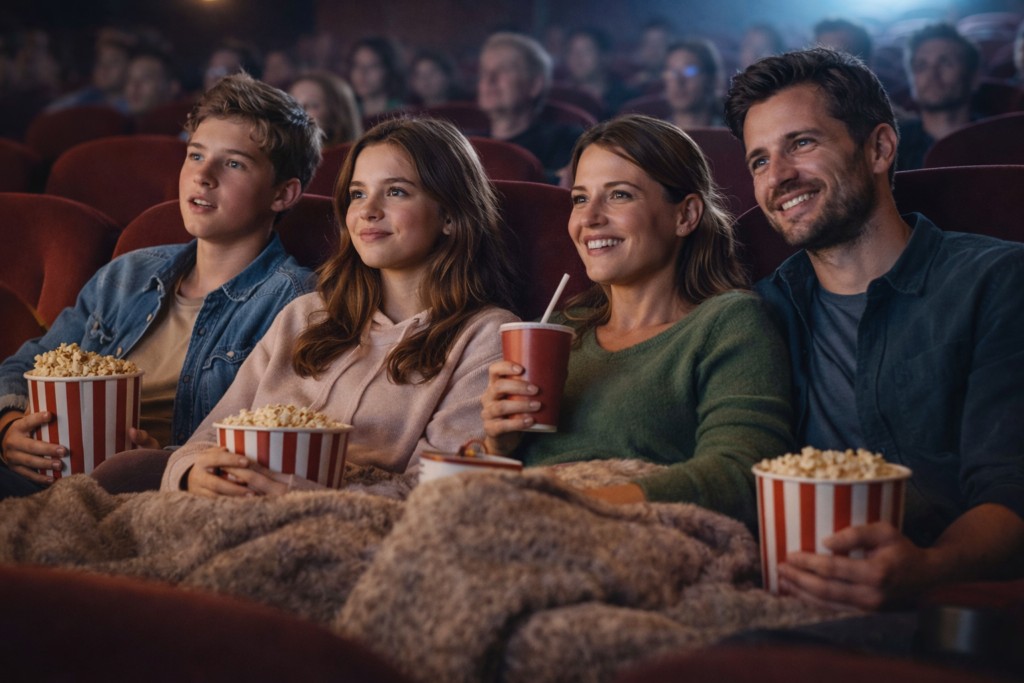 Une famille au cinéma dans le Morbihan