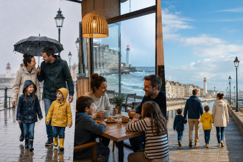 Des familles qui s'amusent malgré la pluie