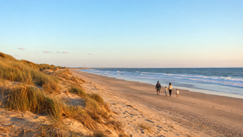 Plage de Soulac-sur-Mer bordée de dunes sur la côte médocaine