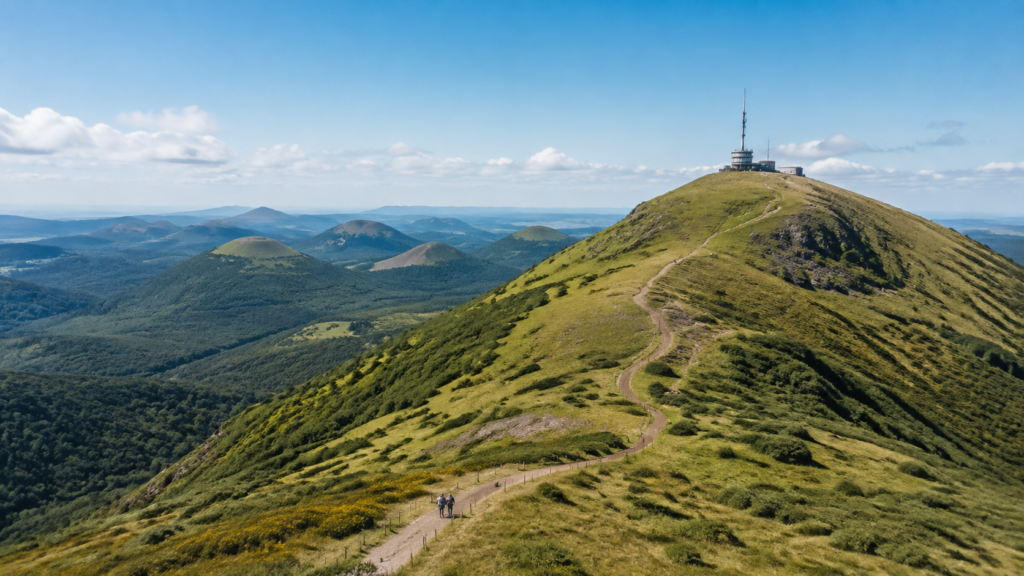 Sentier de randonnée sur les pentes du puy de Dôme, au cœur de la chaîne des Puys