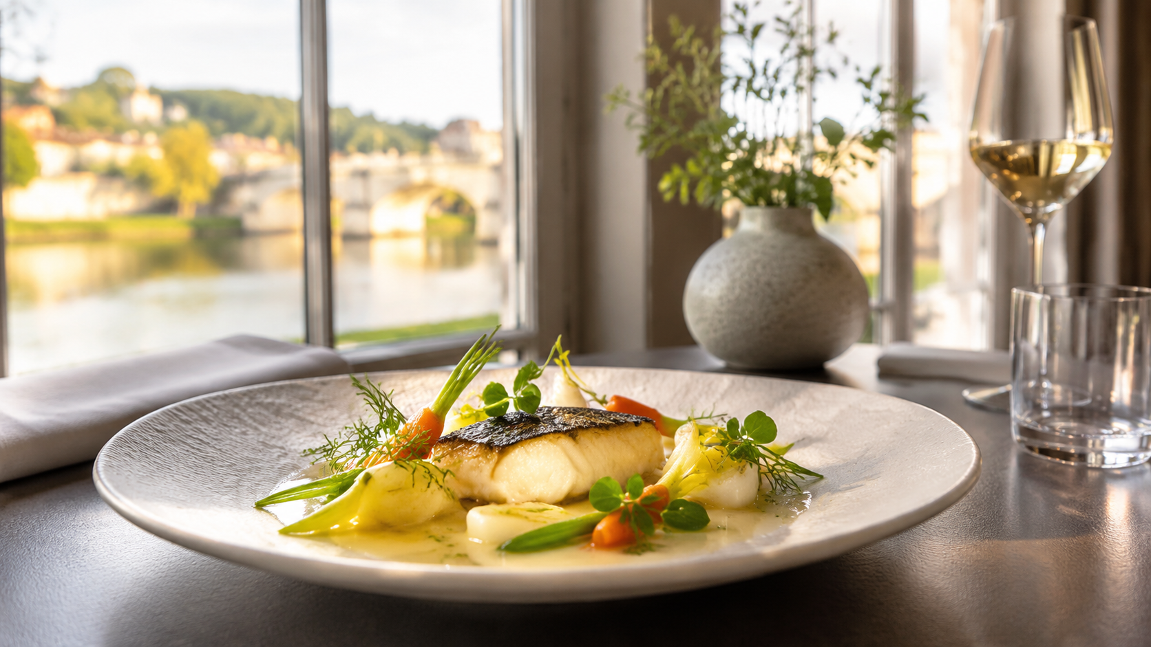 Assiette gastronomique inspirée des produits de Loire, servie dans un restaurant raffiné à Blois.