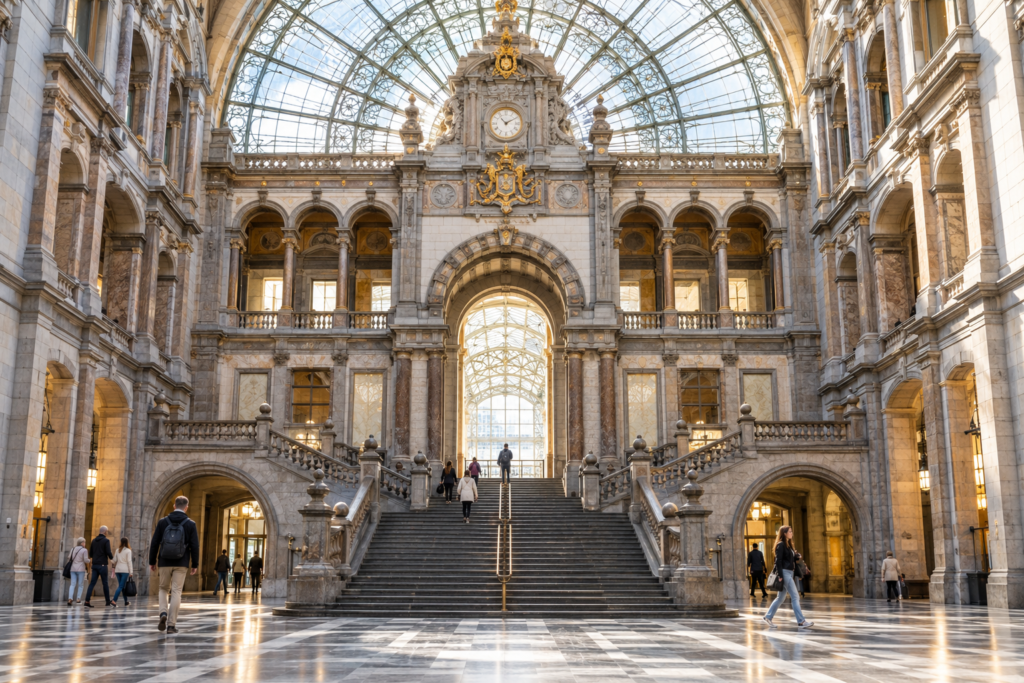 Grand hall lumineux de la gare centrale d’Anvers
